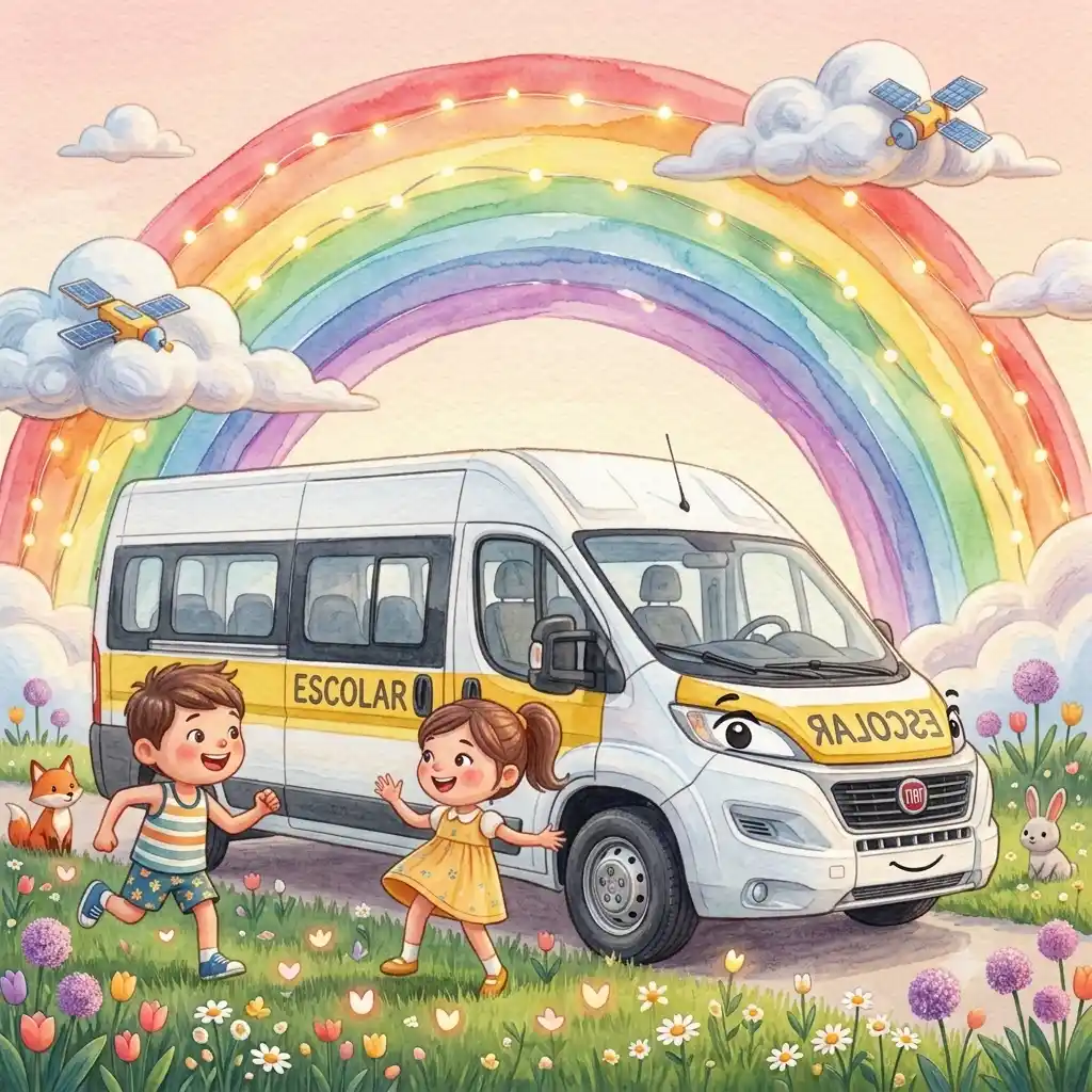 Transporte Escolar Santo André - Van escolar com arco-íris